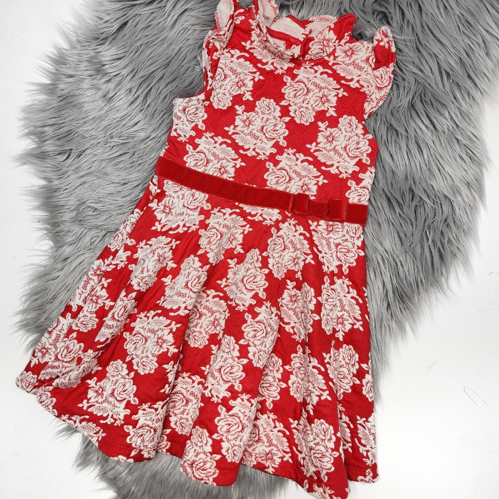 Janie & Jack Red Floral Jacquard Ruffle Dress